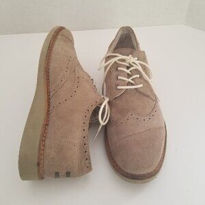 Toms Shoes Mens 8 Brown Brogue Oxford Wingtips Desert Taupe Suede Lace Up